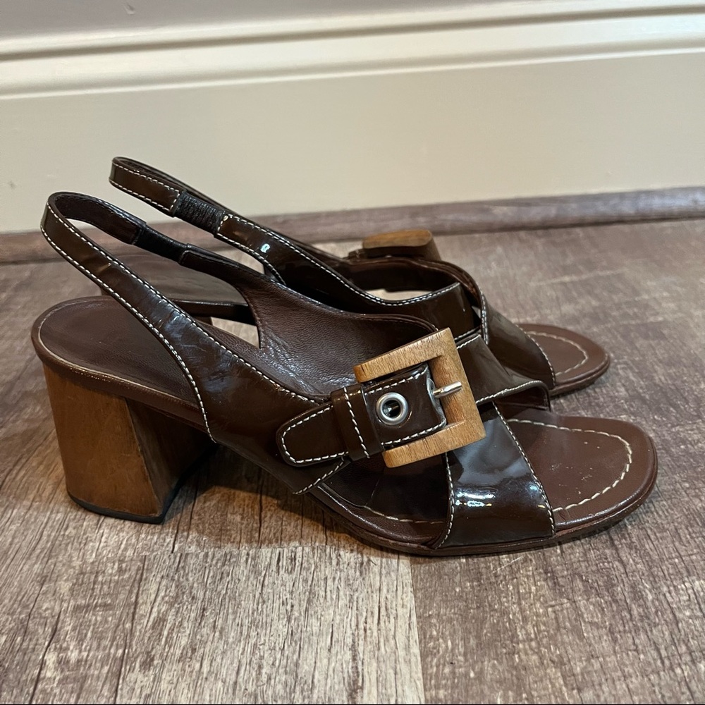 Prada Sandal Brown Spazzolato Leather Crisscross Slingback size 34 - Picture 1 of 10